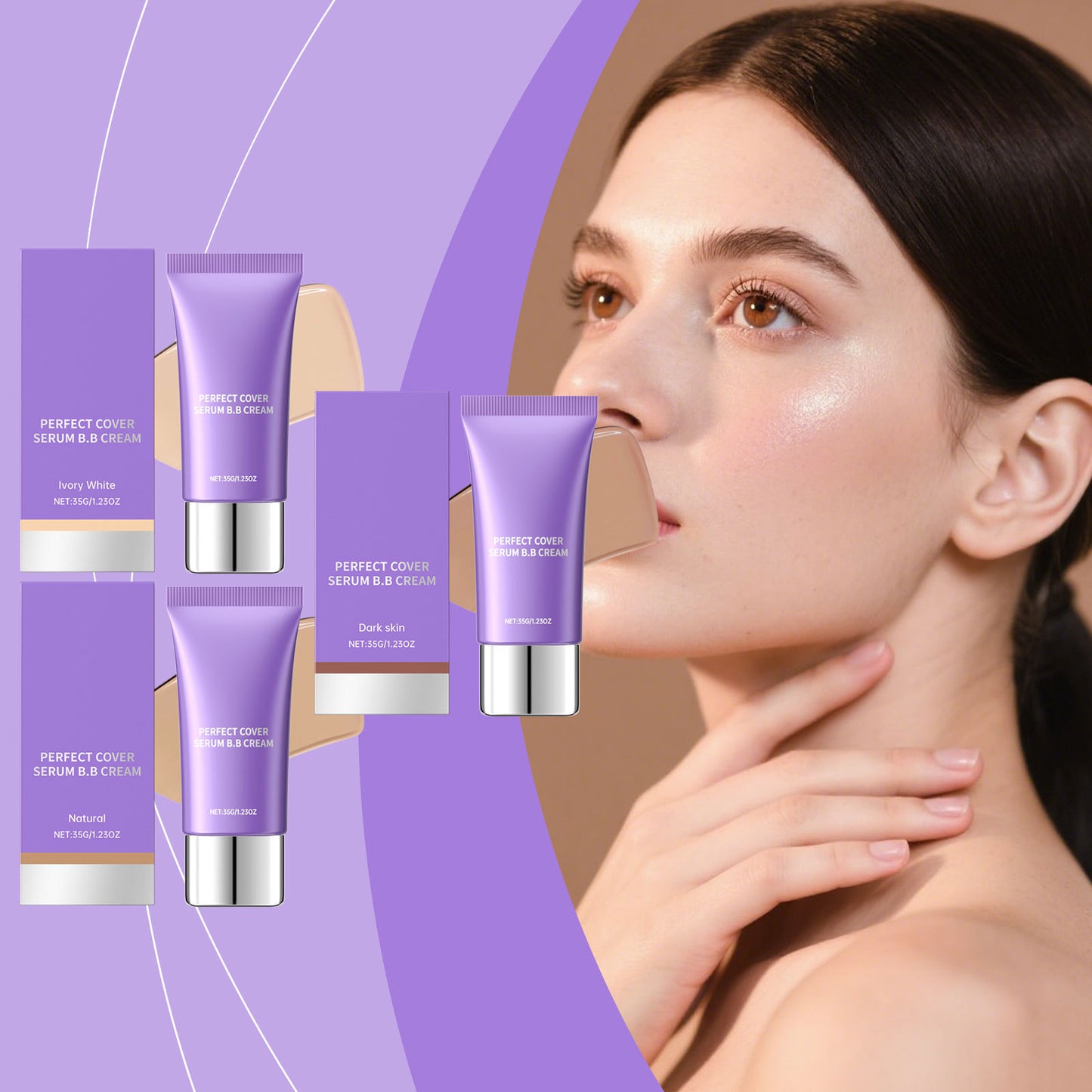 Perfect Cover Serum BB Cream (35ml) - Bifida Ferment Lysate Serum-Infused BB Cream for Anti-Aging Skin Rejuvenation, Skin Tint, Tinted Moisturizer, Skin Care Foundation Makeup,Superfood Complex,Glass Skin CardiBB OGBB PurpleBB