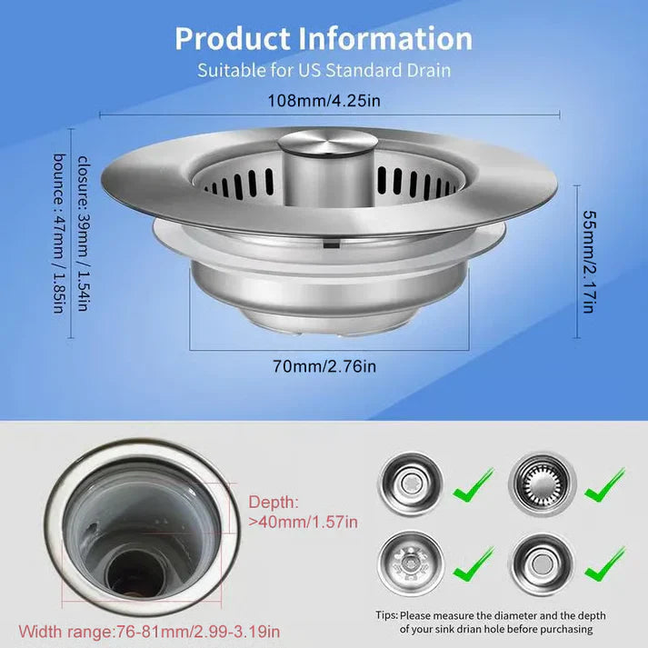 🔥New upgrade🔥LAST DAY 56% OFF-Upgraded 3 in 1 Kitchen Sink Drain Strainer